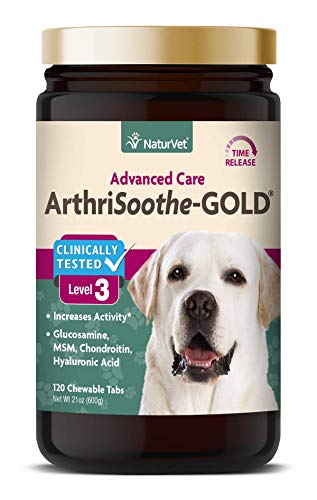 Product Cover NaturVet - ArthriSoothe-Gold -Level 3 Advanced Joint Care-Supports Connective Tissue, Cartilage Health & Joint Movement - Enhanced with Glucosamine, MSM & More - Dogs & Cats - 120 Chewable Tablets