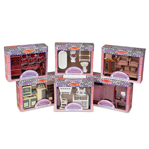 Product Cover Melissa & Doug Classic Victorian Wooden and Upholstered Dollhouse Furniture (1:12 Scale, Lovely Victorian Style, 35 Pieces, Great Gift for Girls and Boys - Best for 6, 7, 8 Year Olds and Up)