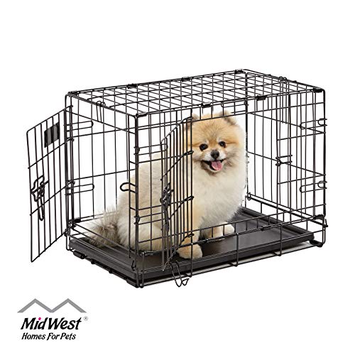 Product Cover Dog Crate | MidWest iCrate XS Double Door Folding Metal Dog Crate w/ Divider Panel, Floor Protecting Feet & Leak-Proof Dog Tray | 22L x 13W x 16H Inches, XS Dog Breed, Black