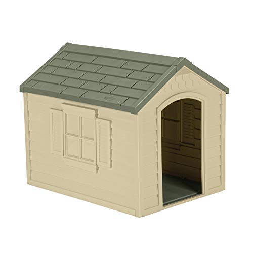 Product Cover Suncast Outdoor Dog House with Door - Water Resistant and Attractive for Small to Large Sized Dogs - Easy to Assemble - Perfect for Backyards