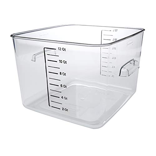 Product Cover Rubbermaid Commercial Products Plastic Space Saving Square Food Storage Container For Kitchen/Sous Vide/Food Prep, 12 Quart, Clear (Fg631200Clr)