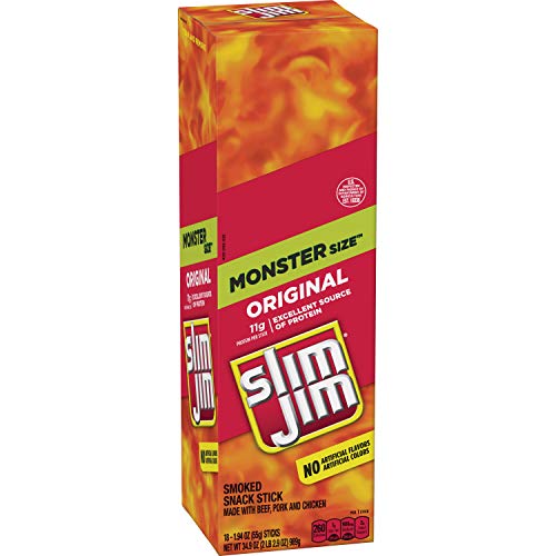 Product Cover Slim Jim Monster Smoked Meat Sticks, Original, Packed with Protein, 1.94-Ounce, 18 Count