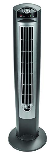 Product Cover Lasko T42951 Wind Curve Portable Electric Oscillating Stand Up Tower Fan with Remote Control for Indoor, Bedroom and Home Office Use, 13x13x42.5, Silver