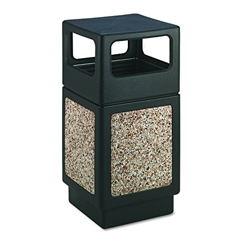 Product Cover Safco Products Canmeleon Outdoor/Indoor Aggregate Panel Trash Can 9472NC, Black, Natural Stone Panels, Outdoor/Indoor Use, 38-Gallon Capacity