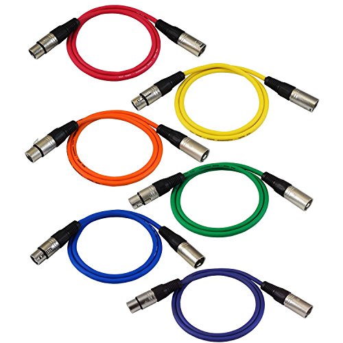 Product Cover GLS Audio 3ft Patch Cable Cords - XLR Male to XLR Female Color Cables - 3' Balanced Snake Cord - 6 Pack