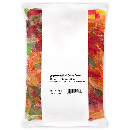 Product Cover Albanese Candy Large Assorted Fruit Gummi Worms Gummi Candy, Assorted Flavors: Cherry, Green Apple, Pineapple, Lemon, Orange; Gluten Free Dairy Free Fat Free, 5 Pound (Pack of 1)