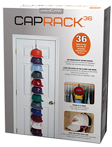 Product Cover Perfect Curve Cap Rack System 36 - Baseball Cap Organizer (12 clips hold up to 36 caps,Black)