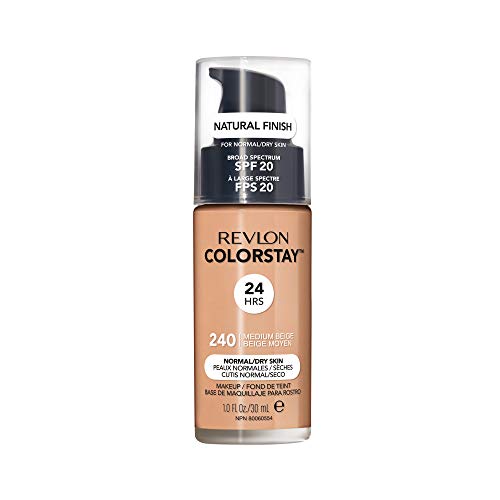 Product Cover Revlon ColorStay Makeup for Normal/Dry Skin SPF 20, Longwear Liquid Foundation, with Medium-Full Coverage, Natural Finish, Oil Free, 240 Medium Beige, 1.0 oz