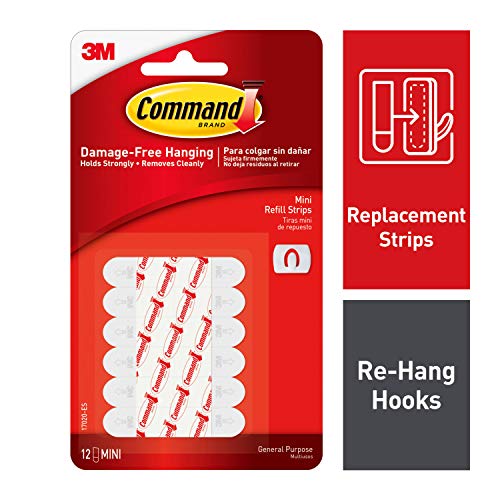 Product Cover Command Replacement Strips, Mini, 12 strips, Re-Hang Indoor Hooks (17020-ES)
