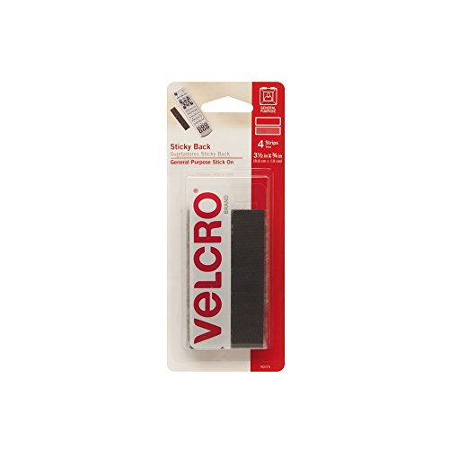 Product Cover VELCRO Brand - Sticky Back Hook and Loop Fasteners | Perfect for Home or Office | General Purpose Peel & Stick | 3 1/2in x 3/4in Strips | Pack of 4 | Black