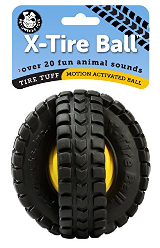Product Cover Pet Qwerks  Animal Sounds X-Tire Ball Dog Toy - Rugged Tires with a Sound Ball in the Center, Interactive Toys that Make Noise, Treat Toys for Boredom | Best for LIGHT & MODERATE CHEWERS, Medium Dogs