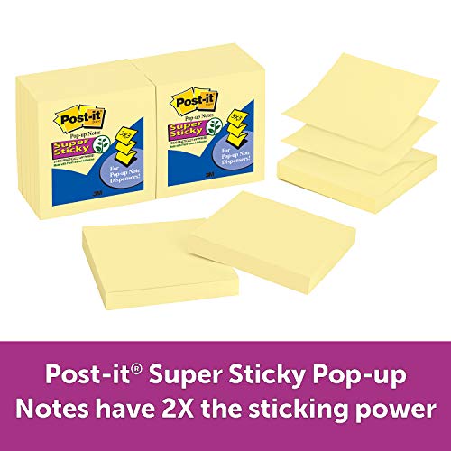 Product Cover Post-it Super Sticky Pop-up Notes, 2x Sticking Power, 3 x 3-Inches, Canary Yellow, 12-Pads/Pack