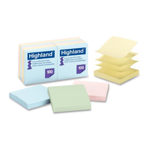 Product Cover Highland 6549-PUA Pop-up Notes, 3 x 3 Inches, Assorted Pastel Colors, 12 Pack