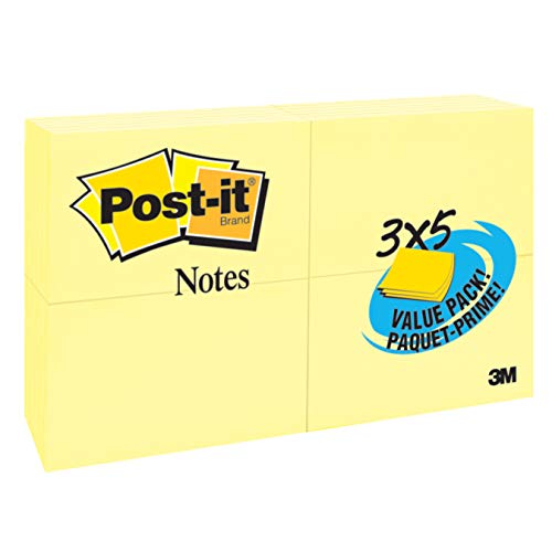Product Cover Post-it Notes Value Pack, America's #1 Favorite Sticky Note, 3 x 5-Inches, Canary Yellow, 24-Pads/Pack