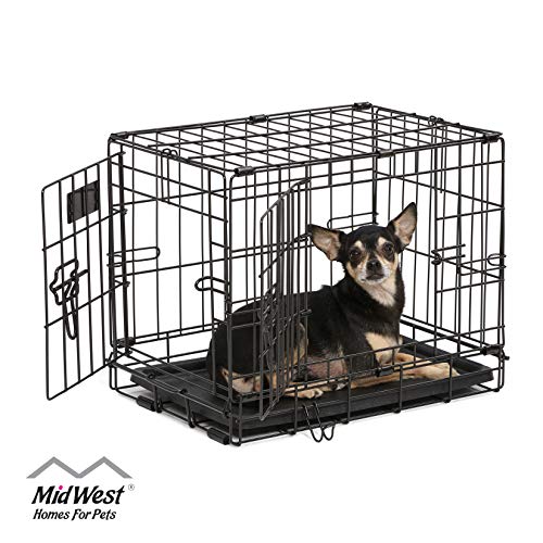 Product Cover Dog Crate | MidWest iCrate XXS Double Door Folding Metal Dog Crate w/ Divider Panel, Floor Protecting Feet & Leak-Proof Dog Tray | 18L x 12W x 14H Inches, Toy Dog Breed, Black