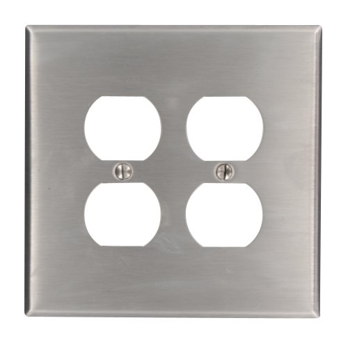 Product Cover Leviton 84116 2-Gang Duplex Device Receptacle Wallplate, Oversized, Device Mount, Stainless Steel