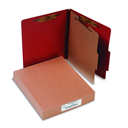 Product Cover ACCO Classification Folders with Fasteners, Pressboard, 4-Part, Letter Size, Red, 10 per Box (15034)