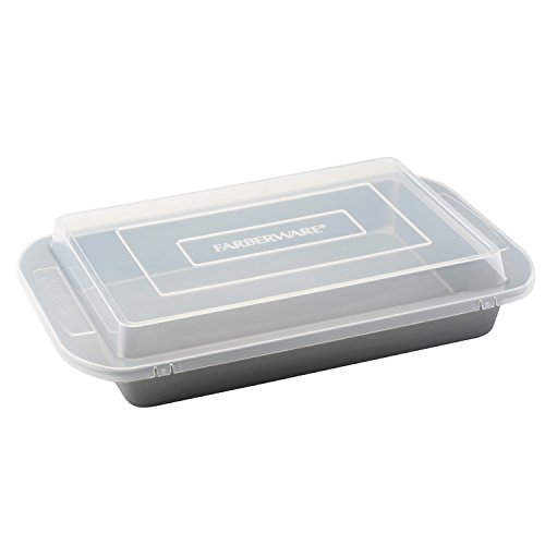 Product Cover Farberware 52181 Nonstick Bakeware  Baking Pan With Lid / Nonstick Cake Pan With Lid, Rectangle - 9 Inch x 13 Inch, Gray