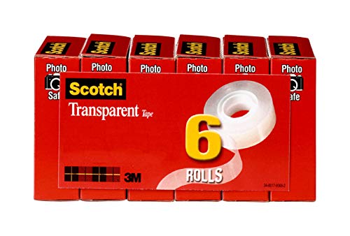 Product Cover Scotch Transparent Tape, Standard Width, Engineered for Office and Home Use, Glossy Finish, 3/4 x 1296 Inches, 6 Rolls, Boxed (600-6PK)
