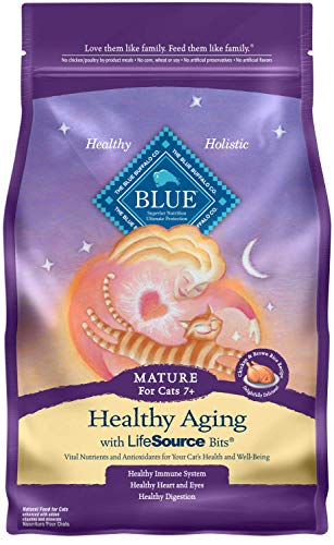 Product Cover Blue Buffalo Healthy Aging Natural Mature Dry Cat Food, Chicken & Brown Rice 7-lb