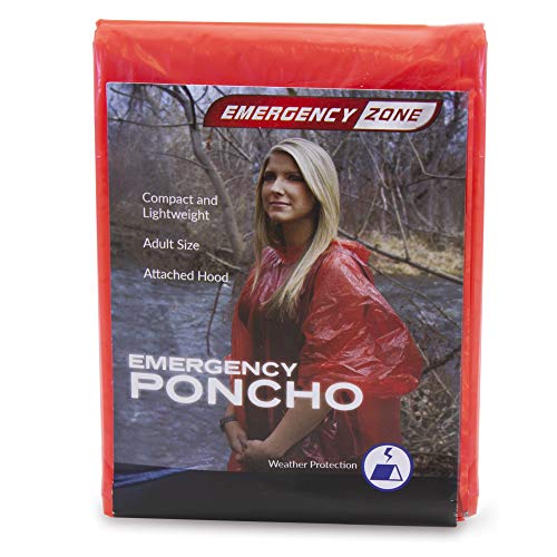 Product Cover Emergency Zone Emergency Red Poncho, Emergency Rain Gear, Weather Protection. Disposable. 1 Pack