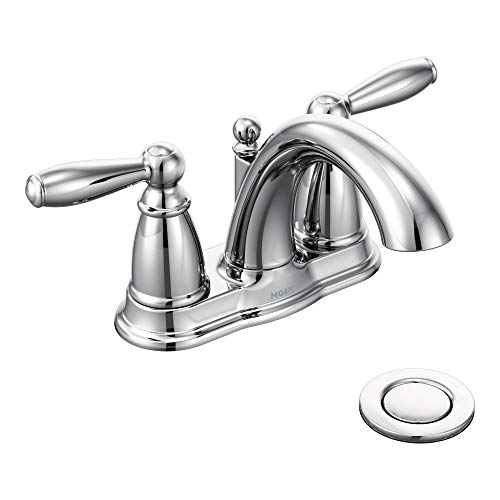Product Cover Moen 6610 Brantford Two-Handle Low-Arc Centerset Bathroom Faucet with Drain Assembly, Chrome