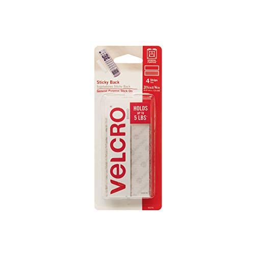 Product Cover VELCRO Brand - Sticky Back Hook and Loop Fasteners | Perfect for Home or Office | 3 1/2in x 3/4in Strips | Pack of 4 | White