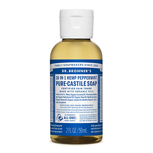 Product Cover Dr. Bronner's - Pure-Castile Liquid Soap (Peppermint, Travel Size, 2 ounce) - Made with Organic Oils, 18-in-1 Uses: Face, Body, Hair, Laundry, Pets and Dishes, Concentrated, Vegan, Non-GMO