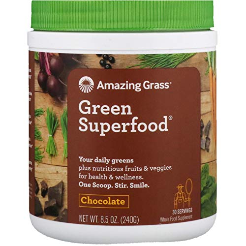 Product Cover Amazing Grass Green Superfood: Organic Wheat Grass and 7 Super Greens Powder, 2 servings of Fruits & Veggies per scoop, Chocolate Flavor, 30 Servings