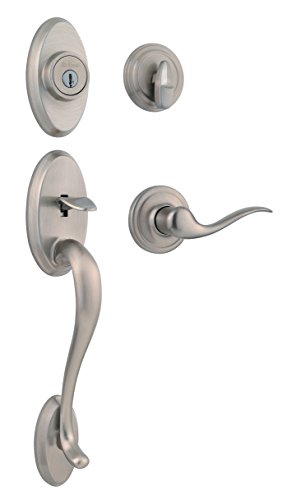 Product Cover Kwikset 9800-107 Shelburne Single Cylinder Handleset with Tustin Lever featuring SmartKey in, Satin Nickel