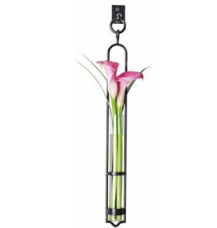 Product Cover Hanging Glass Tube Vase G102 for Wedding Flowers, Patio Garden Decor, Plants, Rooting, Spice or Scented Oil. Decorative Black Hanger with Hook and Gift Box Included