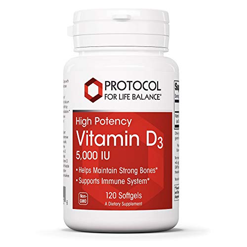 Product Cover Protocol For Life Balance - Vitamin D3 5,000 IU - High Potency - Supports Calcium Absorption, Bone and Dental Health, Immune System Function, Nervous System, & Cognitive Function - 120 Softgels