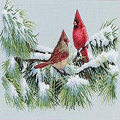 Product Cover Dimensions 'Winter Cardinals' Counted Cross Stitch Kit, 16 Count Dove Grey Aida, 15