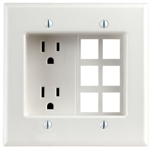 Product Cover Leviton 690-W Recessed Duplex Receptacle, 125 Vac, 15 A, 2 Pole, 3 Wire, White