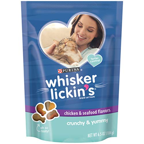 Product Cover Purina Whisker Lickin's Cat Treats, Crunchy & Yummy Chicken & Seafood Flavors - (7) 6.5 oz. Pouches