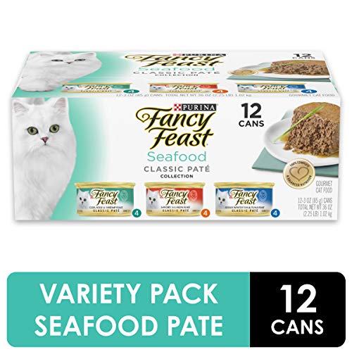 Product Cover Purina Fancy Feast Grain Free Pate Wet Cat Food Variety Pack, Seafood Classic Pate Collection - (2 Packs of 12) 3 oz. Cans