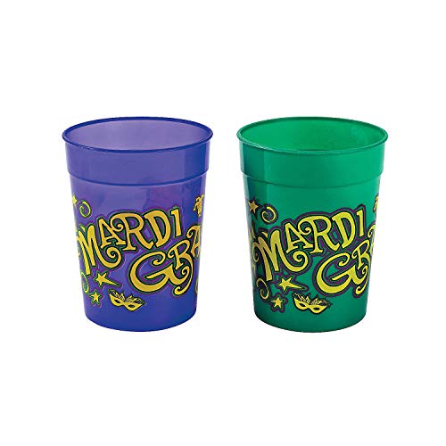 Product Cover Fun Express - Mardi Gras Plastic Cups for Mardi Gras - Party Supplies - Drinkware - Re - Usable Cups - Mardi Gras - 12 Pieces