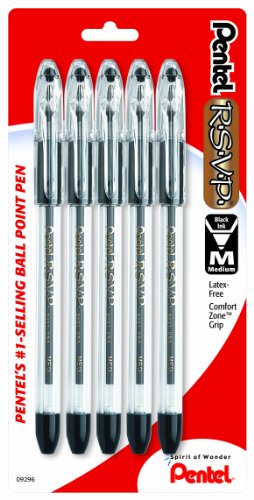 Product Cover Pentel R.S.V.P. Ballpoint Pen, Medium Line, Black Ink, 5 Pack  (BK91BP5A)