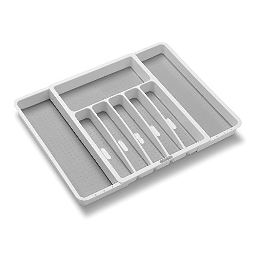 Product Cover Madesmart Expandable Silverware Tray-White | Classic Collection | 8-Compartments | Icons to Help sort Flatware, Cutlery, Utensils | Soft-Grip Lining | BPA-Free