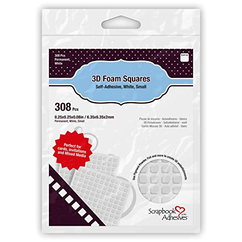 Product Cover Scrapbook Adhesives by 3L, Permanent Small Pre-Cut 3D Foam Squares, White, x 1/4-Inch (Pack of 308)