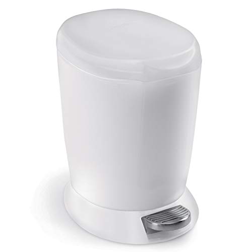 Product Cover simplehuman 6 Liter / 1.6 Gallon Compact Plastic Round Bathroom Step Trash Can, White Plastic