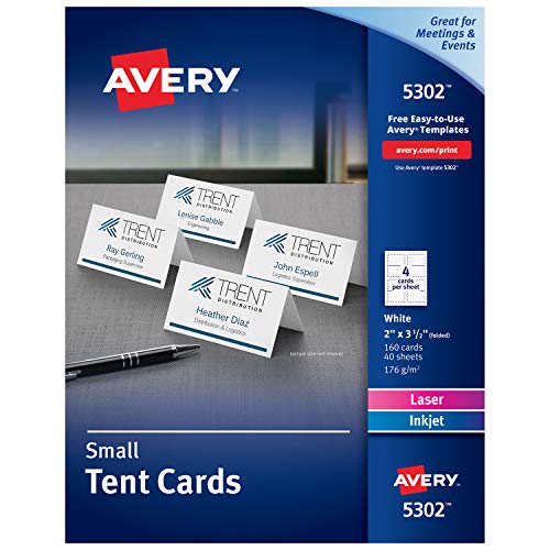 Product Cover Avery Place Cards, Laser & Inkjet, 160 White Printable Cards, 2 x 3.5 (5302)