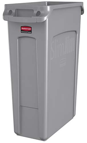 Product Cover Rubbermaid Commercial Products Slim Jim Plastic Rectangular Trash/Garbage Can With Venting Channels, 23 Gallon, Gray (Fg354060Gray)