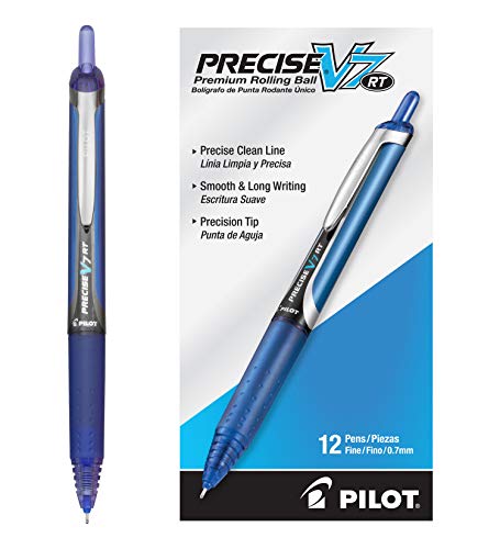 Product Cover PILOT Precise V7 RT Refillable & Retractable Liquid Ink Rolling Ball Pens, Fine Point, Blue Ink, 12 Count (26068)