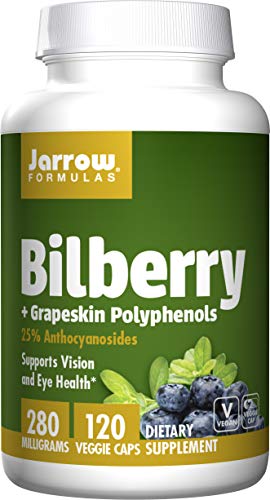 Product Cover Jarrow Formulas Bilberry and Grapeskin Polyphenols 280 mg, Supports Vision, 120 Capsules
