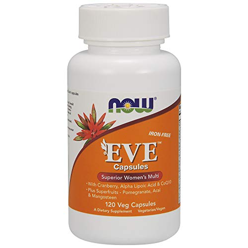 Product Cover NOW Supplements, Eve Women's Multivitamin with Cranberry, Alpha Lipoic Acid  and CoQ10, plus Superfruits - Pomegranate, Acai & Mangosteen, Iron-Free, 120 Veg Capsules
