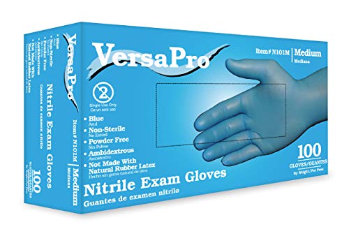 Product Cover VersaPro N101M Nitrile Exam Gloves (non-latex) Powder-Free, Medium, Blue, 100/Box