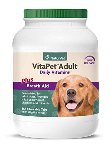 Product Cover NaturVet - VitaPet Adult Daily Vitamins for Dogs - Plus Breath Aid - Provides a Full Spectrum of Vitamins & Minerals - Enhanced with Omega-6 Fatty Acids (365 Time Release Chewable Tablets)