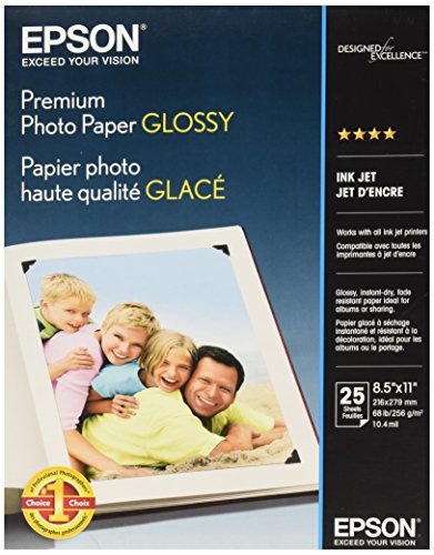 Product Cover Epson Premium Photo Paper GLOSSY (8.5x11 Inches, 25 Sheets) (S042183)