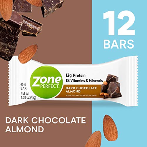 Product Cover ZonePerfect Protein Bars, Dark Chocolate Almond, 12g of Protein, Nutrition Bars With Vitamins & Minerals, Great Taste Guaranteed, 12 Bars